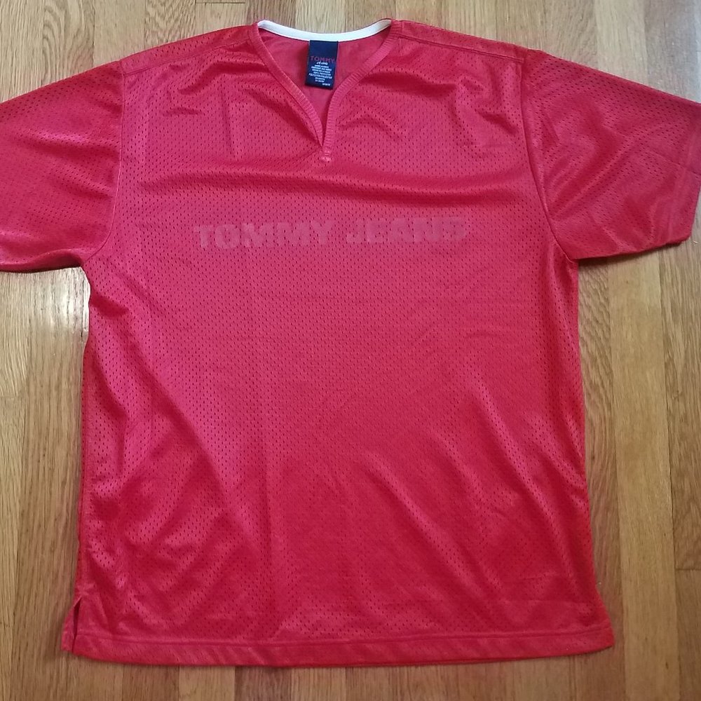 Vintage Tommy Jeans Red Jersey Tee Shirt Y2K Sz M